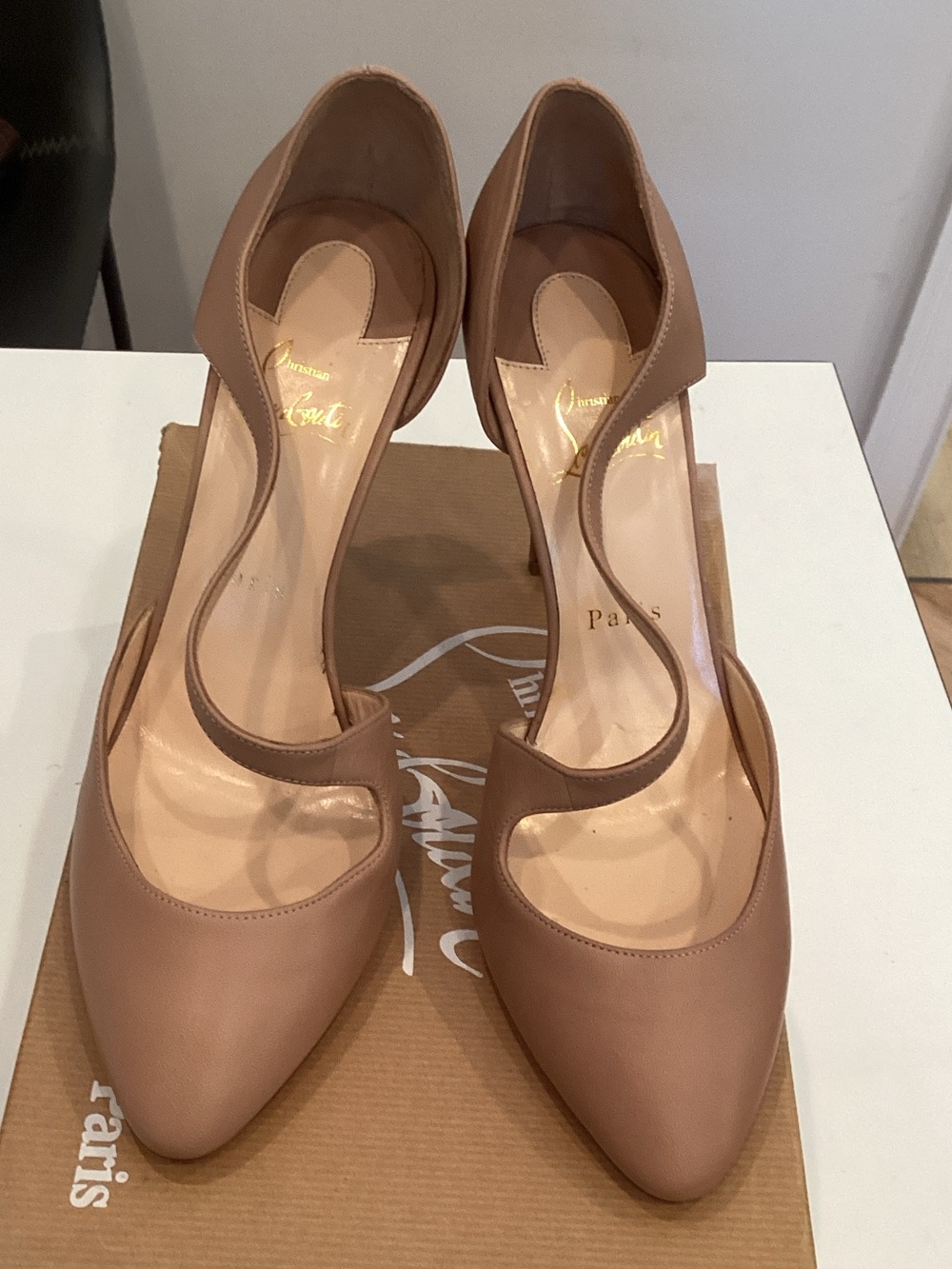 Christian Louboutin Nude Tan D'Orsay Pointed Toe Pumps